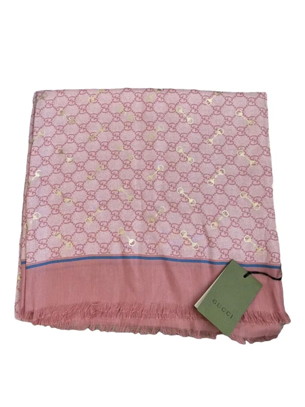 Gucci Pink GG Logo Silk Scarf with Gold Accents